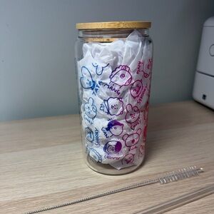 💜 BT21 Glass Can Cup w/ Bamboo Lid & Straw | 16 oz Sublimated Tumbler